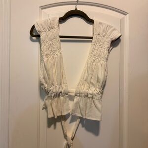 Free People Cream Blouse with Bib Collar and Cap Sleeves